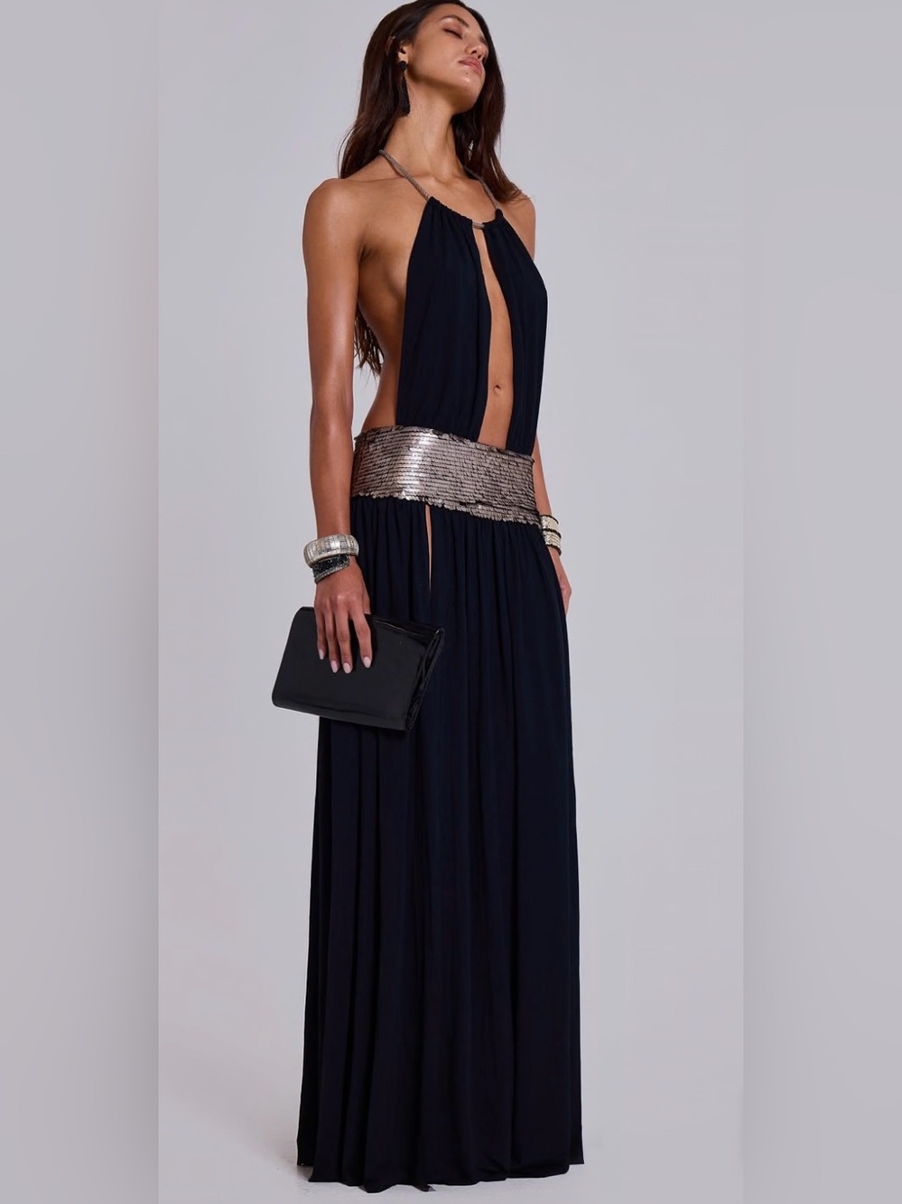 Jaded London Oryx Beaded Belt Maxi with Sequins in Black sz 6